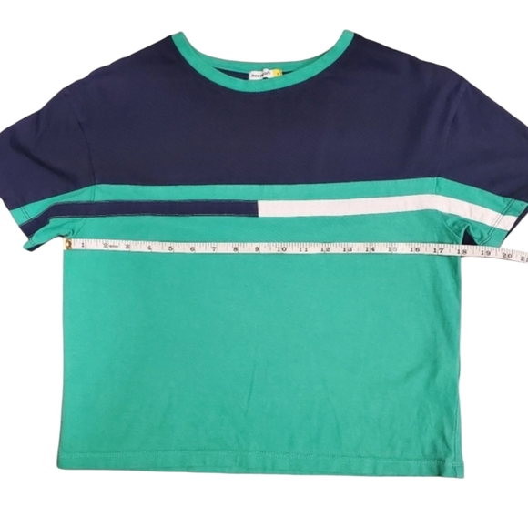 Bewakoof Shirt Womens Size Small Green Blue Two Panel Striped Color Block Top - Picture 4 of 7